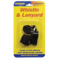 Small Black Plastic Whistle with Lanyard
